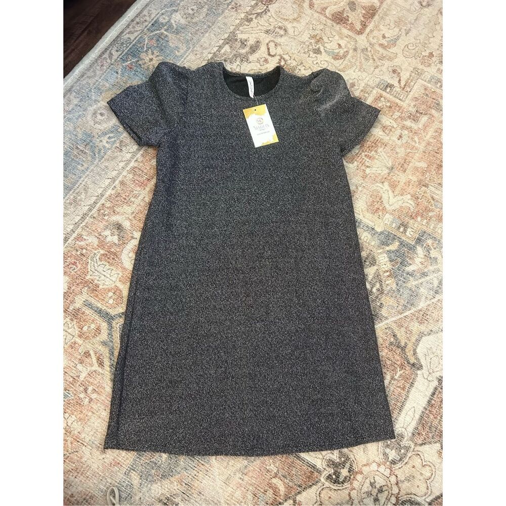 Good Girl NWT Silver Black Sparkle Holiday Dress Short Sleeves, Sz Girl's Large